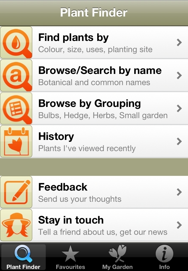 Joy of Plants app Plant Finder screen