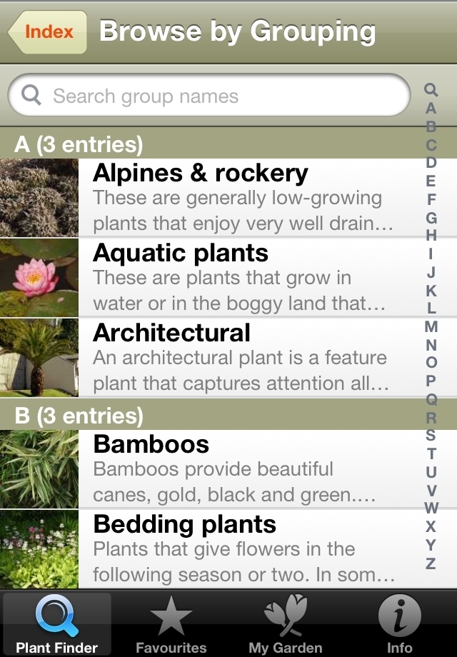 Joy of Plants app Browse Groups screen