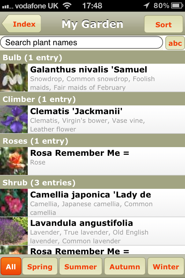 JOP web app My Garden