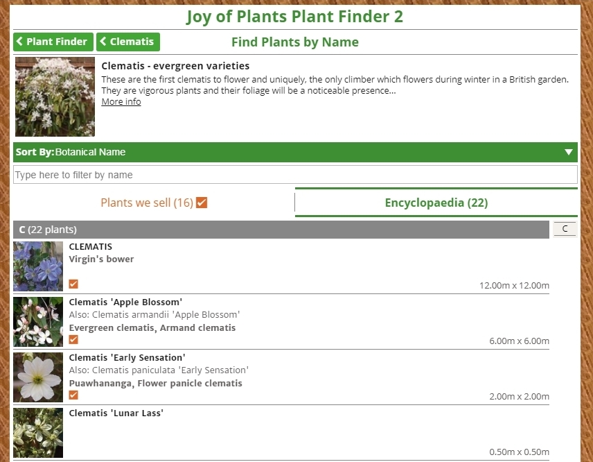 Joy of Plants Plant Finder 2 Groups