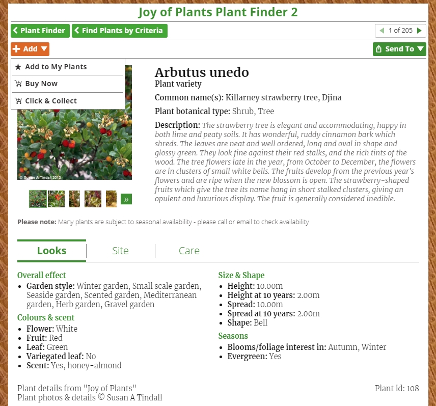 Joy of Plants Plant Finder 2 Plant Info - add